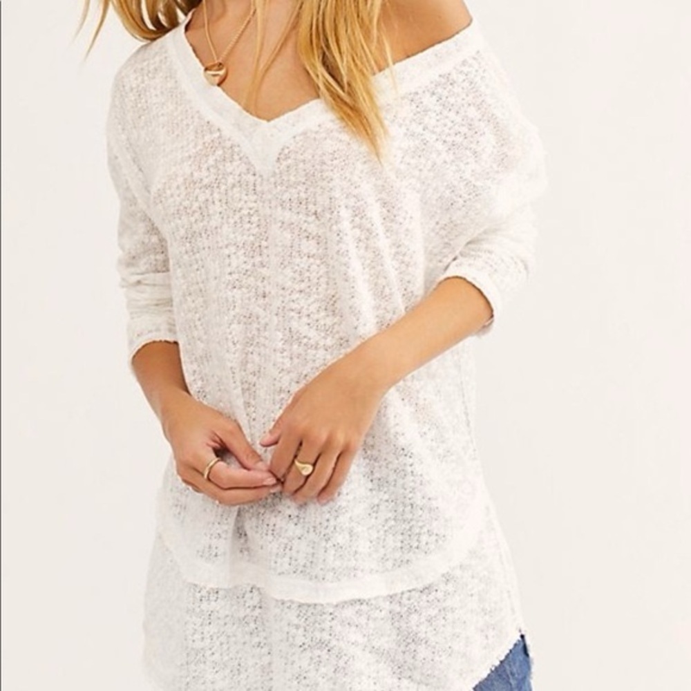 We The Free People Ocean Air Hacci Pullover in White Size XS Oversized